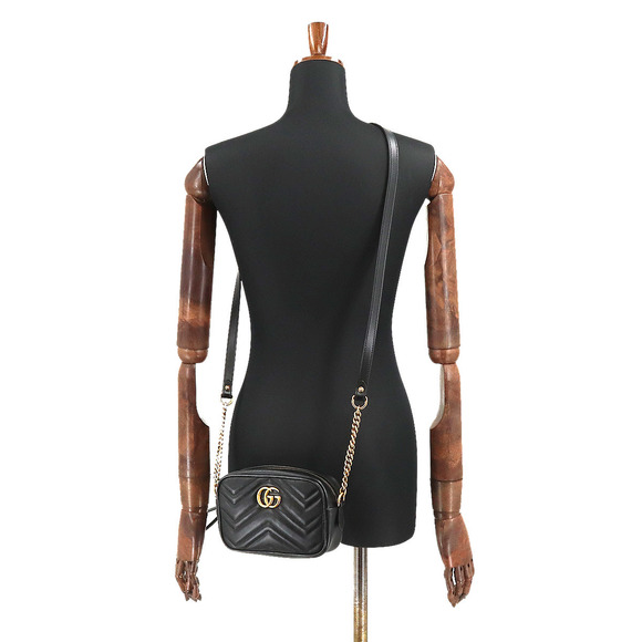 Gucci GG Marmont Quilting Mini Chain Shoulder Bag Leather Black - Picture 7 of 7